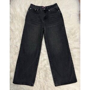 Edikted Women’s Black Wash Wide Leg Jeans 30x30 High Rise 12” Whiskered Size M